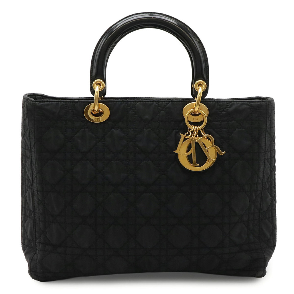 Christian Dior Lady Cannage Tote Bag Handbag Patent Vernis Leather Black